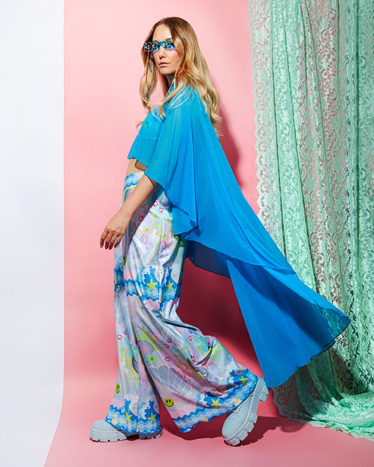 Venus Print Wide Leg Festival Trousers and Mesh Cape | Full Outfit | Loonigans