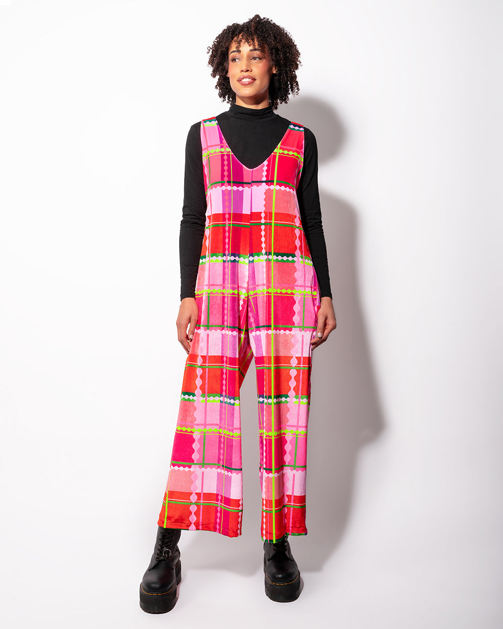 Velvet Jumpsuit | Wavy Plaid