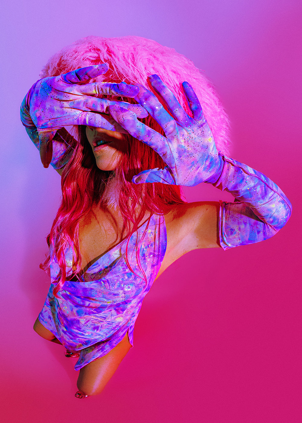 Printed & Sheer Mesh Cowl Neck Mini Dress | Iridescent | Loonigans - LAST ONE LEFT