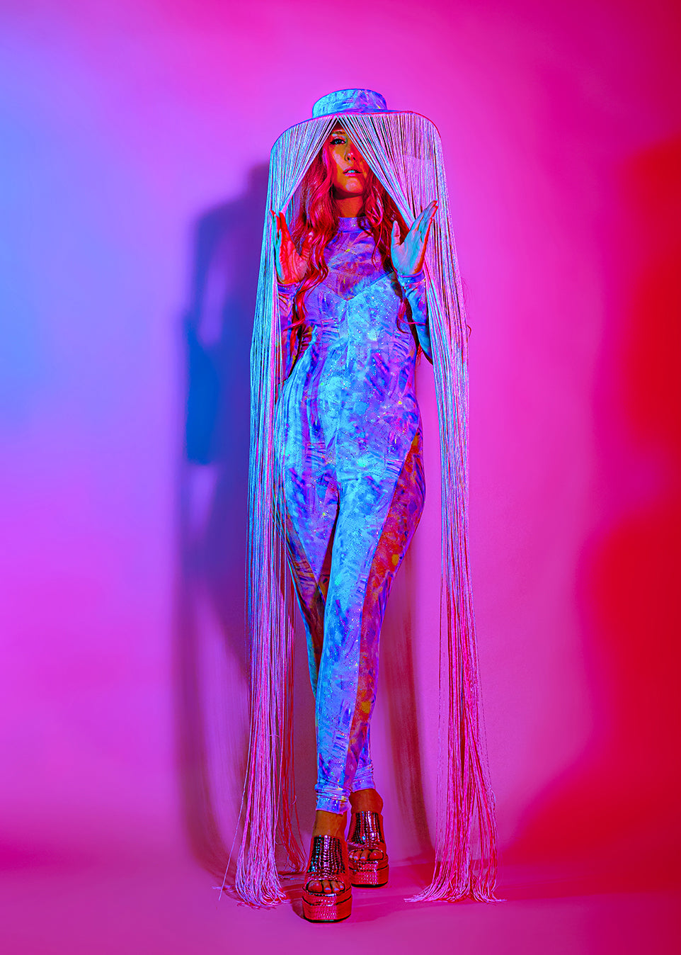 Printed & Mesh Festival Catsuit | Iridescent | Loonigans - LAST ONE LEFT