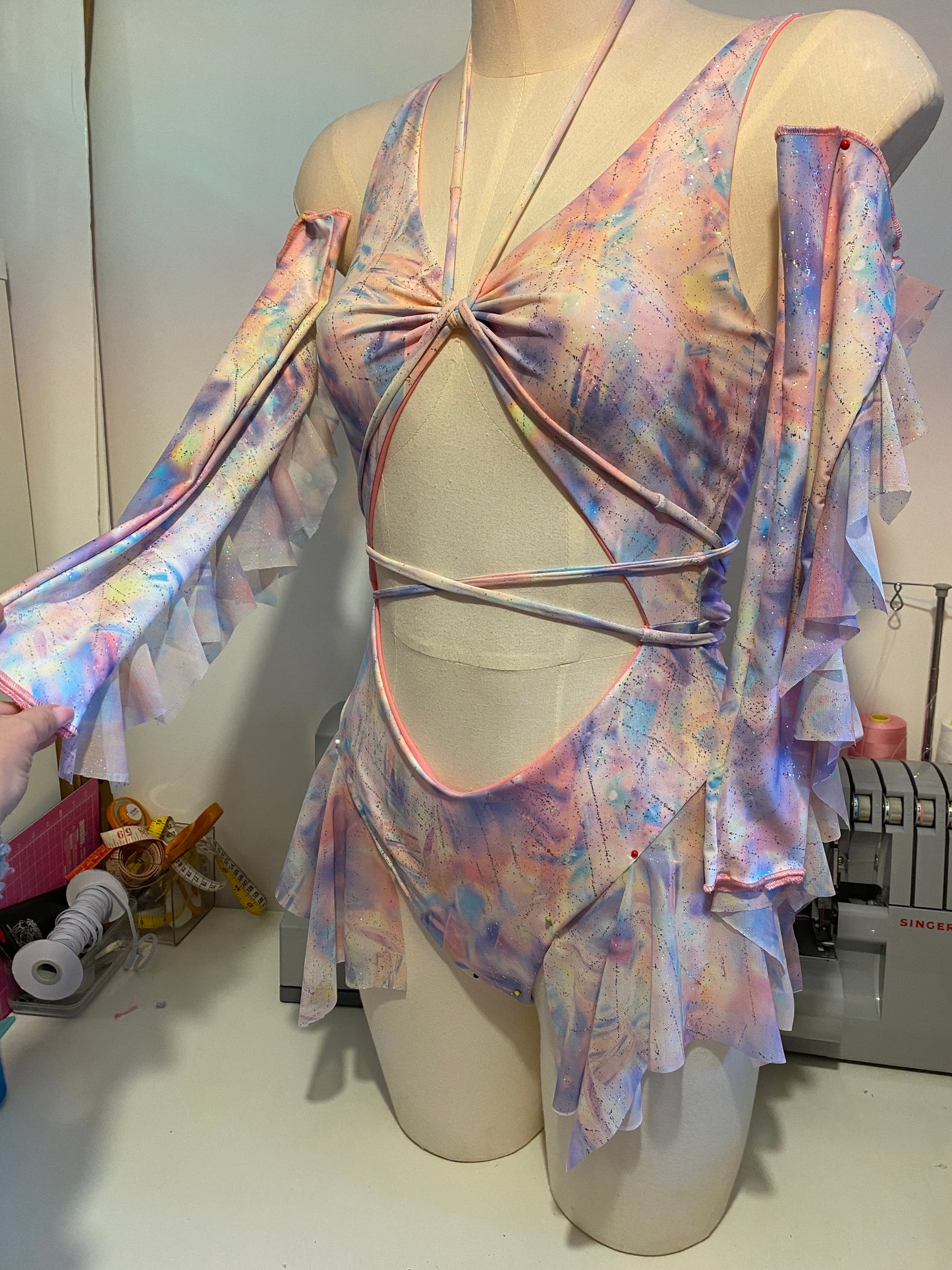 Hella Cut Out High Cut Rave Bodysuit | Iridescent | Loonigans