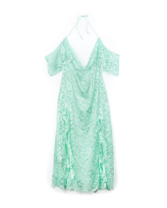 Mint Lace Frill Midi Festival Dress | Loonigans