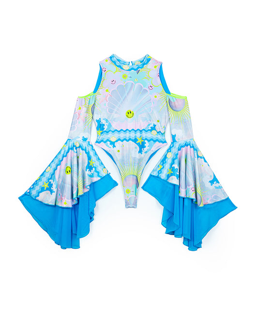 Venus Print Frill Sleeve Body | Loonigans