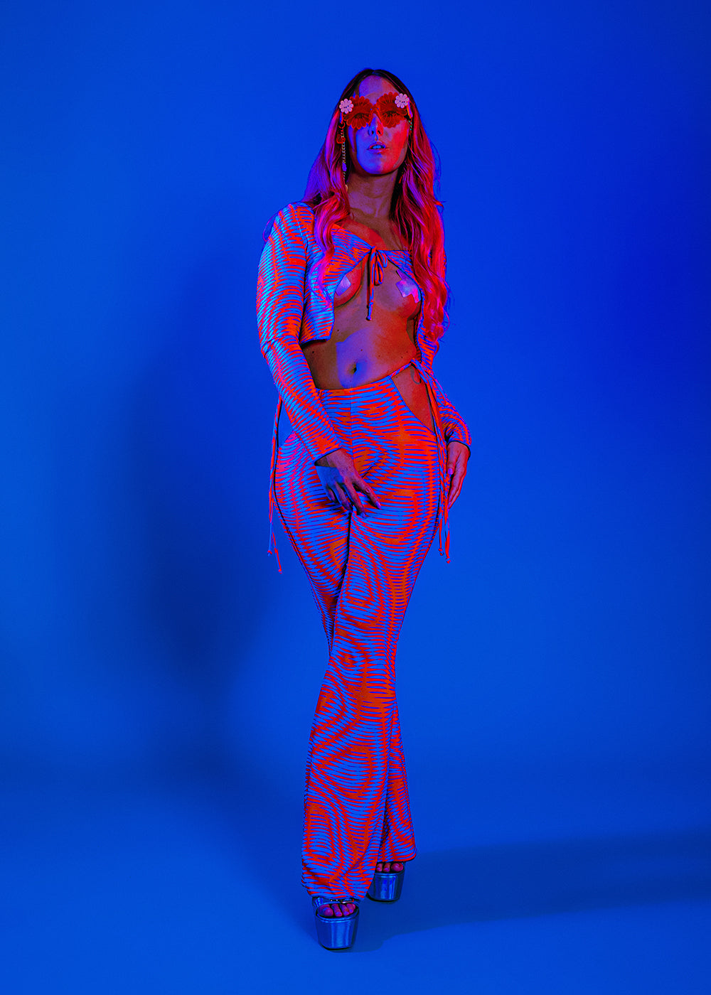 Printed Cut-Out Festival Flares | Neon | Loonigans