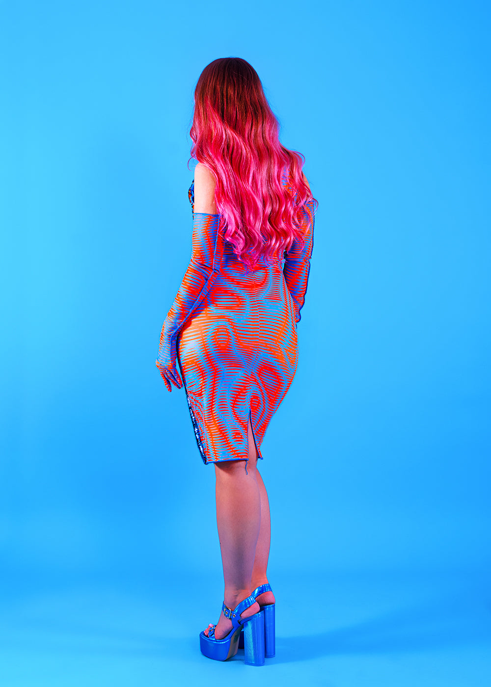 Printed & Sequin Bodycon Midi Dress | Neon | Loonigans - ONLY 1 LEFT