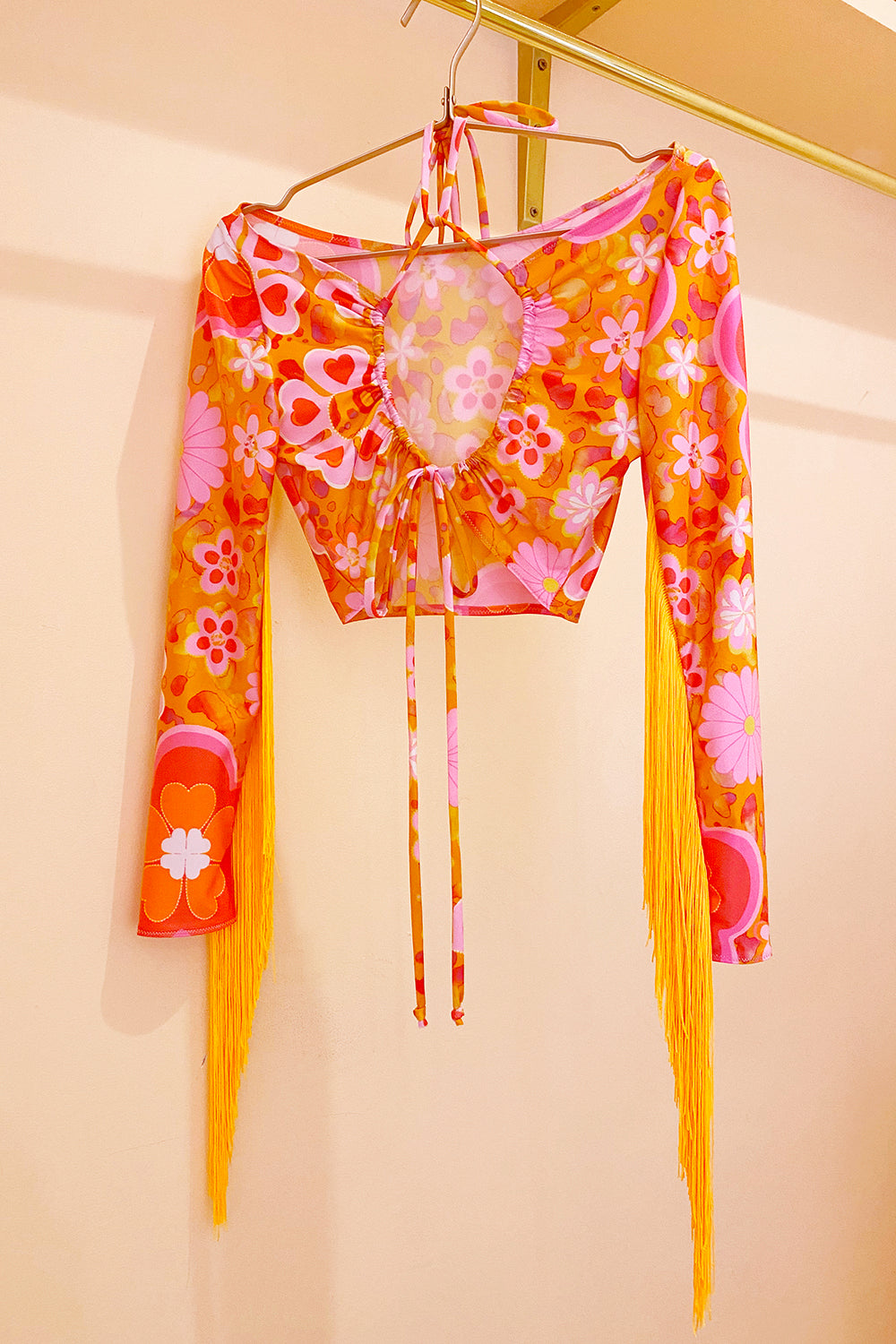 Printed Fringed Sleeve Cut Out Festival Top | 2 Colours | Loonigans - ONLY PASTEL LEFT