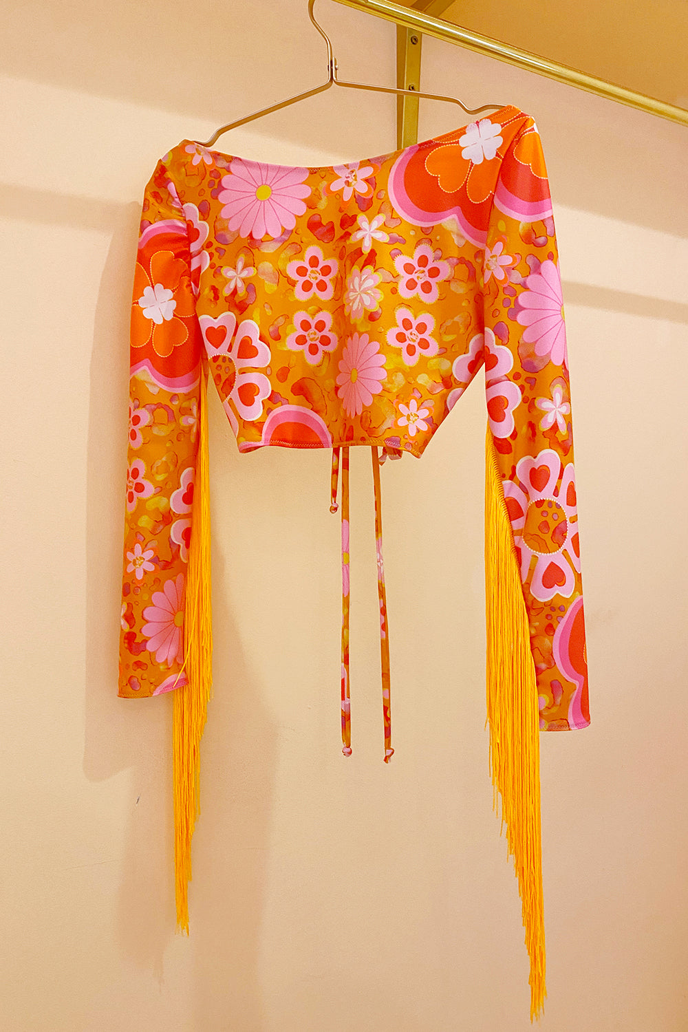Printed Fringed Sleeve Cut Out Festival Top | 2 Colours | Loonigans - ONLY PASTEL LEFT