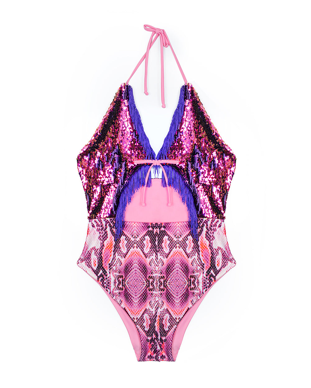 Reptile Print, Sequin and Fringe Bodysuit | Loonigans