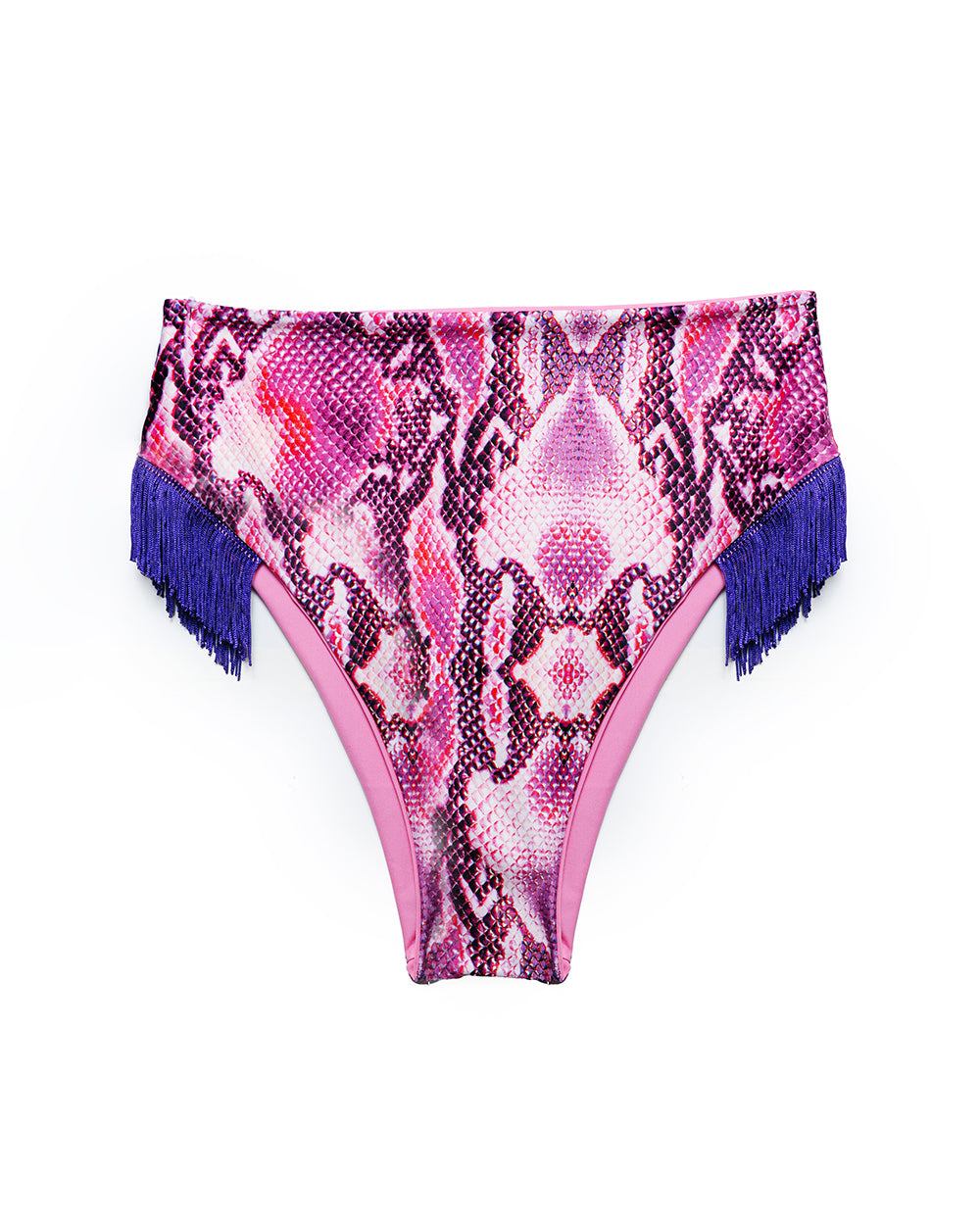 Reptile Print and Fringe High Rise Bikini Bottom | Loonigans