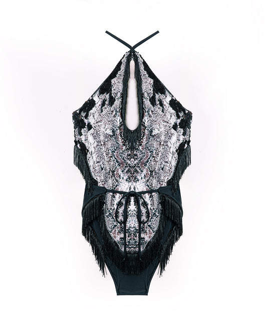 Dino Sequin and Fringe Bodysuit | Loonigans