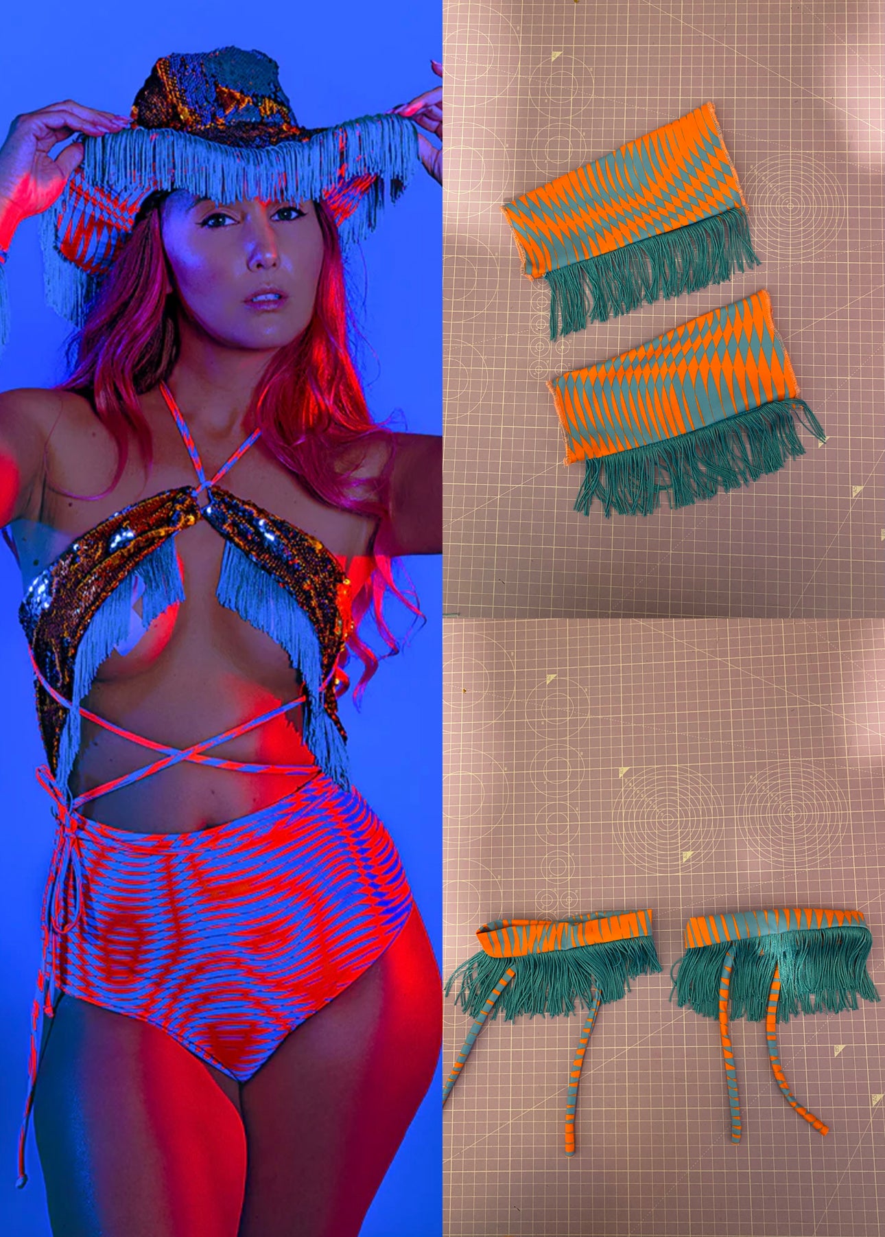 S UK 8-10 - Sequin Fringe Bodysuit Bundle | Neon