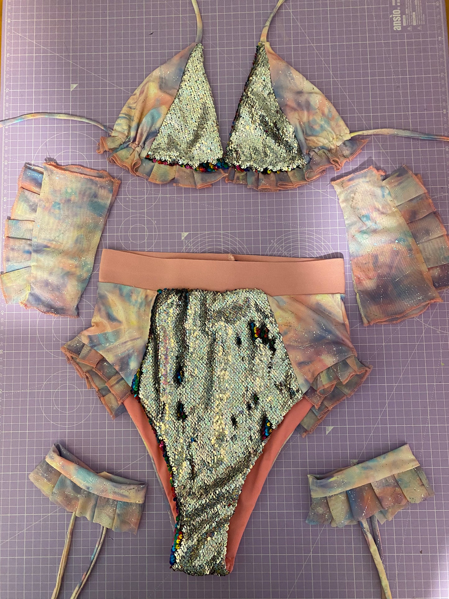 XS UK 6-8 - Frill Sequin Bikini Bundle | Iridescent