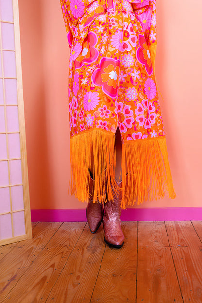 UK Onesize - Printed Fringed Festival Kimono | Disco