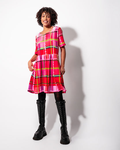 Velvet Smock Dress | Wavy Plaid