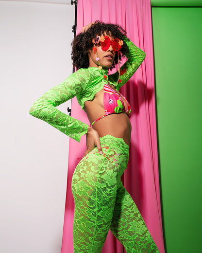 Acid Green Lace Flares | Loonigans