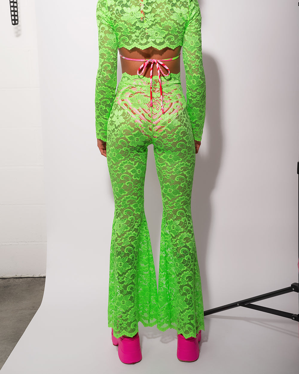 Acid Green Lace Flares | Loonigans