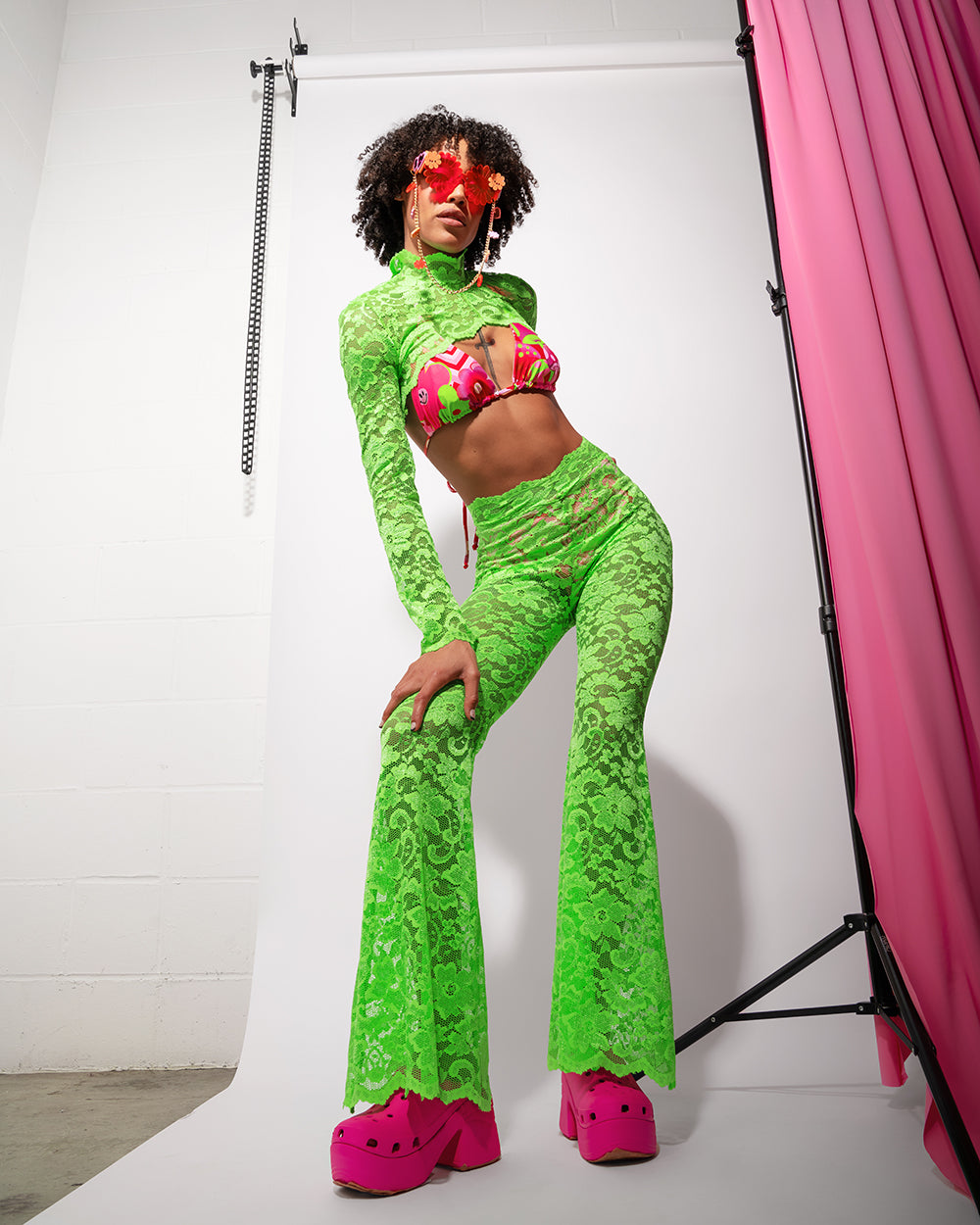 Acid Green Lace Flares | Loonigans