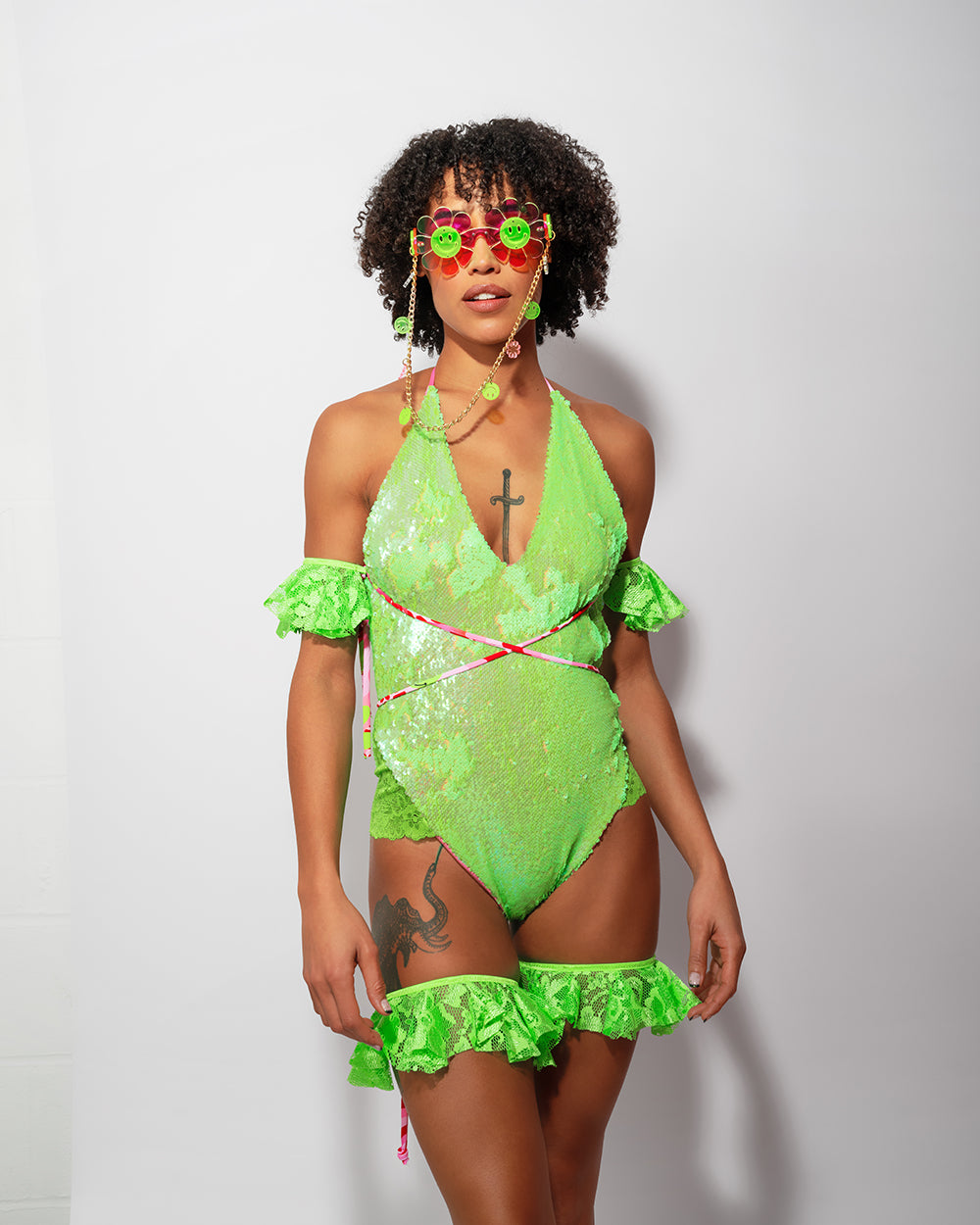 Acid Green Sequin & Lace Mars Body | Loonigans