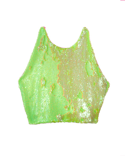 Acid Green Sequin Crop Top | Loonigans