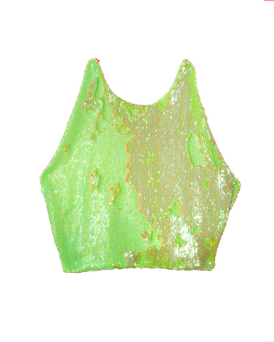 Acid Green Sequin Crop Top | Loonigans