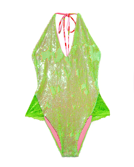 Acid Green Sequin & Lace Mars Body | Loonigans