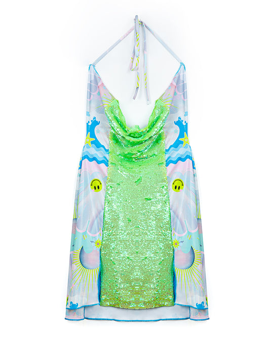 Venus Print and Sequin Mini Festival Dress | Loonigans