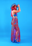 Printed Wide Leg High Split Festival Trousers | 2 Colours | Loonigans