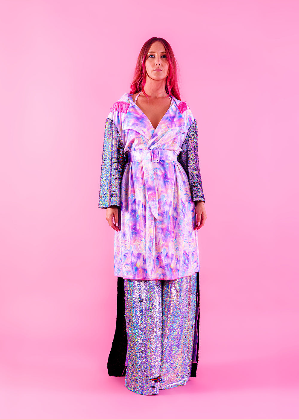 Print Sequin & Fringe Festival Trench Coat | 2 Colours | Loonigans