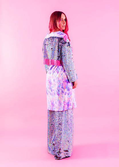 Print Sequin & Fringe Festival Trench Coat | 2 Colours | Loonigans