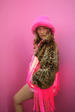 WEAR CARBS X LOONIGANS Leopard Faux Fur & Neon Pink Sequin Jacket