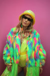 WEAR CARBS X LOONIGANS Neon Faux Fur & Sequin Coat
