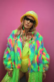 WEAR CARBS X LOONIGANS Neon Faux Fur & Sequin Coat
