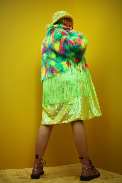 WEAR CARBS X LOONIGANS Neon Faux Fur & Sequin Coat