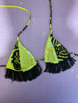 UK L - Sequin & Fringe Triangle bikini top - Neon Yellow Rave/Neon Yellow