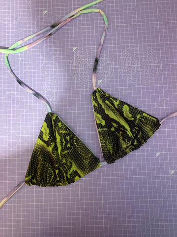 UK XS - Reversible Triangle Bikini Top - Neon Green Snake/Tie Dye