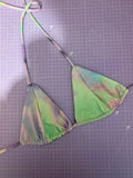 UK 6-8 XS - Reversible Triangle Bikini Top - Neon Green Snake/Tie Dye