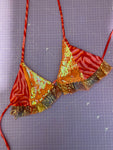 UK 2XL - Festival Sequin Frill Bikini Top - Sunset Tiger/Neon Orange
