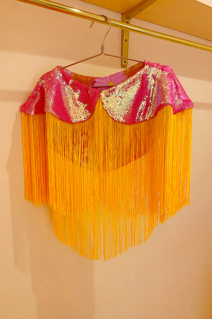 Reversible Sequin and Print Fringe Festival Cape | 2 Colours | Loonigans