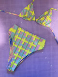 UK 6-8 XS - Triangle & High Rise Bikini - Pastel Tie Dye/Neon Picnic Punch